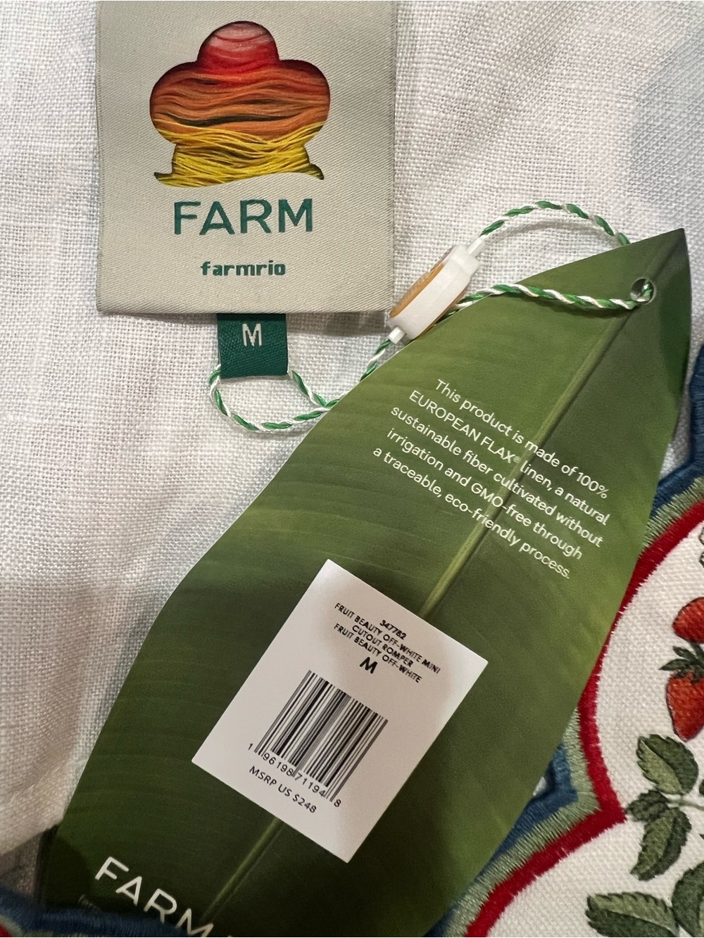 Farm Rio Fruit Beauty Off-White Linen Belted Romper Size M NWT $248 - Picture 6 of 15